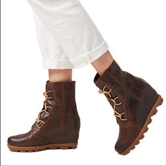 Sorel Joan Of Arctic Wedge II Leather Lace Up Boots in Burro Size 9.5 - Picture 2 of 10